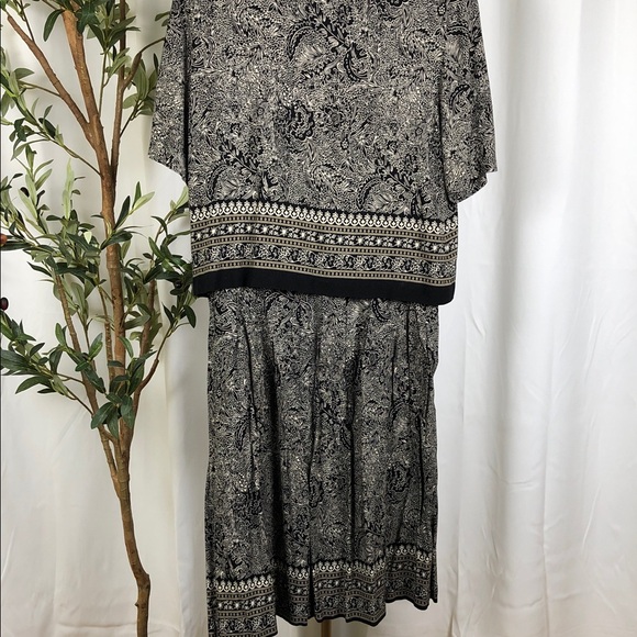 Vintage Black & Cream Paisley Button-Front Skirt Set Sz 18 (V1) - Picture 4 of 10